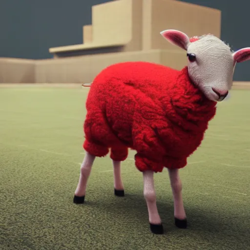 Image similar to lamb wearing a red sweater, walking on to legs, concept art, octane render, unreal engine 5, highly detailed, high quality, 8 k, soft lighting, realistic face, path traced