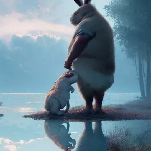 Image similar to an insane big chungus, reflections, atmospheric, Greg rutkowski, Trending artstation, cinematográfica, digital Art