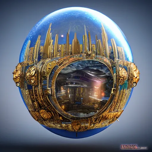 Prompt: enormous flying megapolis inside of a faberge egg, sky, steampunk, fantasy art, unreal engine