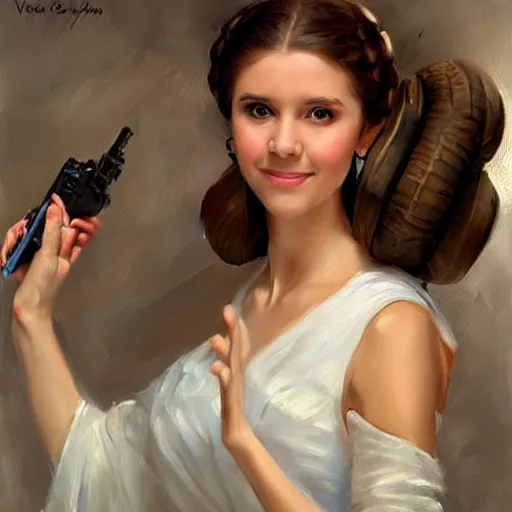 Image similar to Princess Leia, painting by Vladimir Volegov