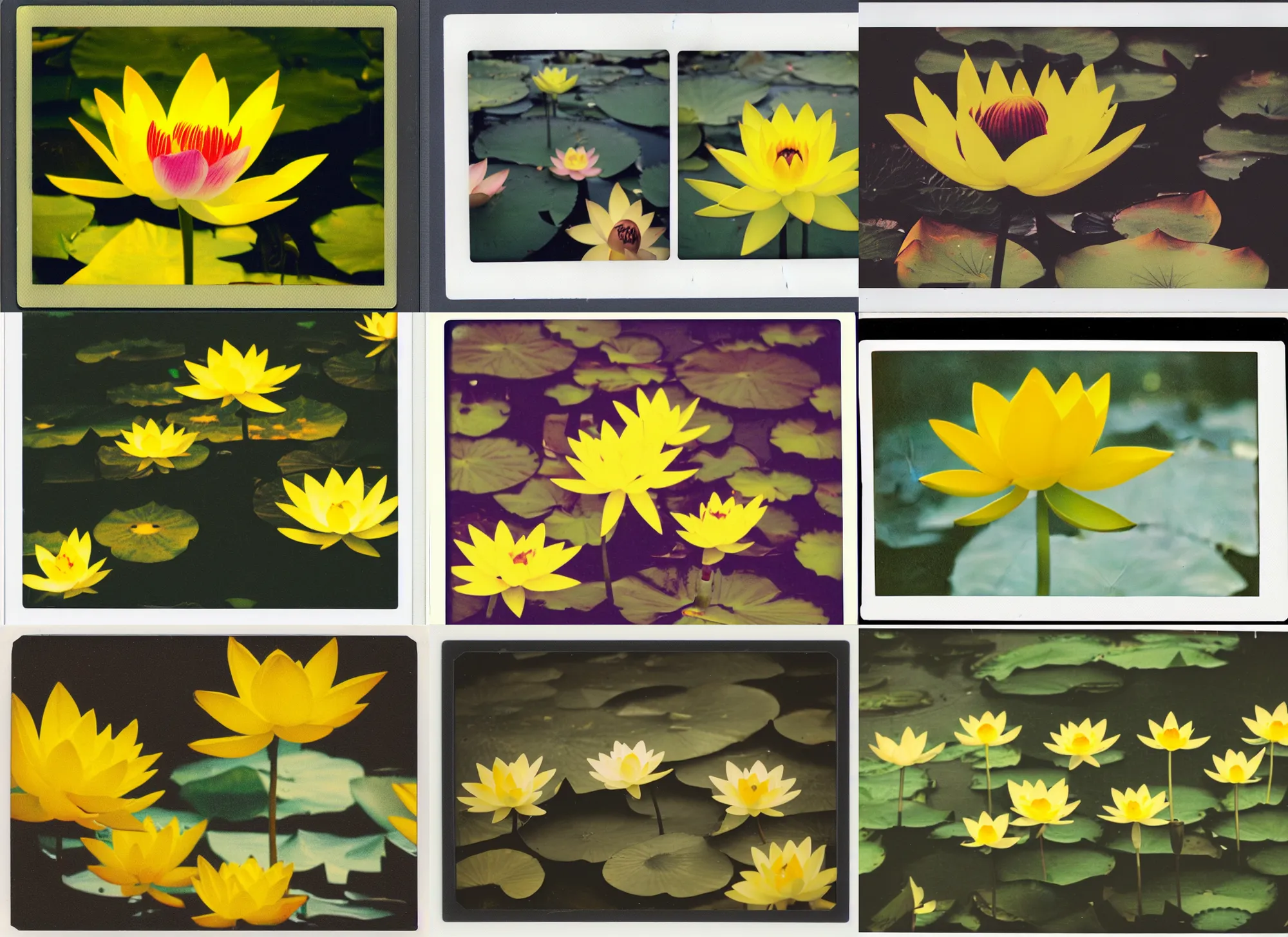 Prompt: old polaroid shots of a yellow lotus