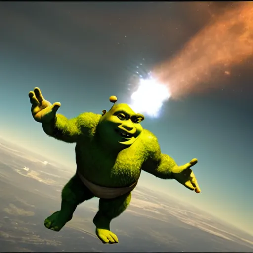 Prompt: shrek flying in a spacex ship, cinematic lighting, detailed, sharp focus