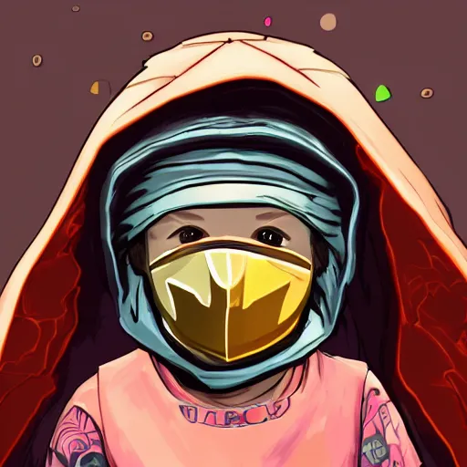 Prompt: baby Angel, baby cherub,wearing angel, face covered, Gucci, x logo, halo, ski mask, balaclava, face covered, wearing angel halo covered face, orange hoodie, hip hop, multiple golden necklaces, Nike, fantasy art apex fortnite Video game icon, 2d game art gta5 cover , official fanart behance hd artstation by Jesper Ejsing, by RHADS, Makoto Shinkai and Lois van baarle, ilya kuvshinov, rossdraws