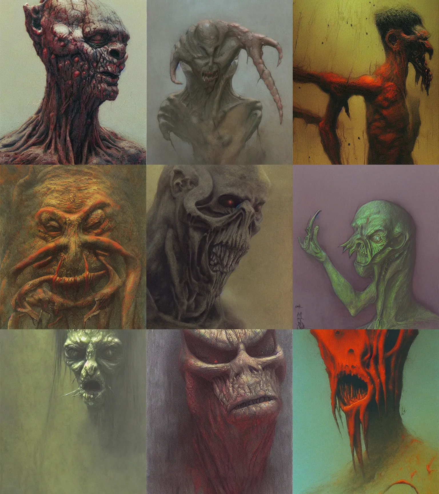 Prompt: creature, doom, zdislav beksinski, low definition, concept art, strokes