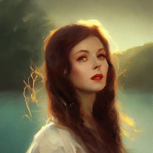 Image similar to a closeup portrait of a young vivian leigh, dramatic light, lake background, painted by stanley lau, painted by greg rutkowski, painted by stanley artgerm, digital art, trending on artstation