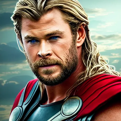 Image similar to chris hemsworth as thor is holding a duck, highly detailed, realistic face, 4k, hd