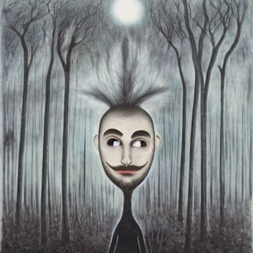 Surreal artwork of a floating giant head with a dark expression