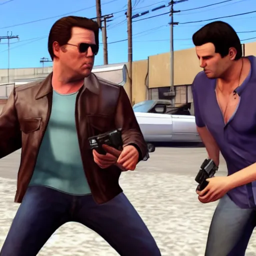 Prompt: grand theft auto gameplay with John travolta