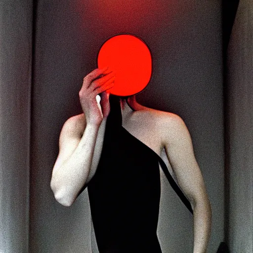 Image similar to art photography Invisible man wearing futuristic VR headset. By Guy Bourdin ,on 16K, Pentax 67, Kodak Portra 400 in style of Hiromasa Ogura Ghost in the Shell, the golden ratio, infrared ambient light