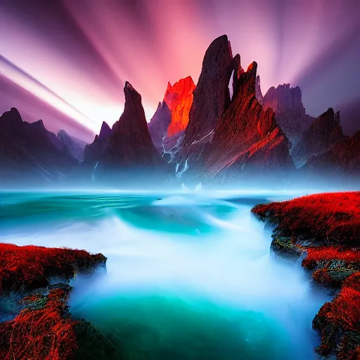 Image similar to wonder land, dramatic lighting, exposure, colorful, fully beautiful by Marc Adamus