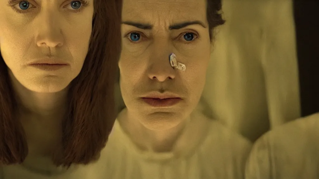 Prompt: the wrong face, film still from the movie directed by Denis Villeneuve with art direction by Salvador Dalí,