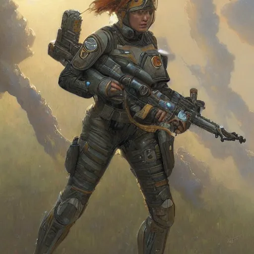 Prompt: Female Intergalactic combat paramedic on the battlefield as art by Donato Giancola and Bayard Wu, digital art, trending on artstation