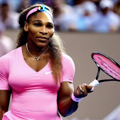 Image similar to Serena Williams as the Nike Goddess of Victory in pink clouds