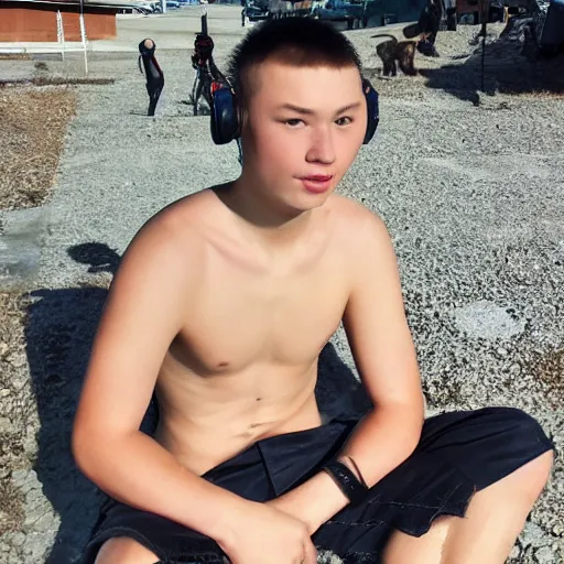 Image similar to boy from Yakutsk who is hunter and online gamer and biker and he loves cats