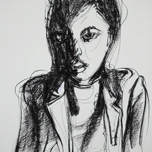 Prompt: portrait of dazed 3 / 4 model black ink on paper