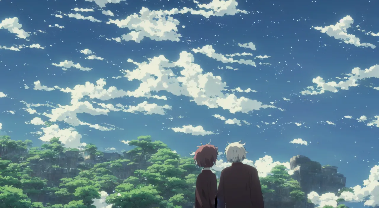 Prompt: a beautiful screenshot from the mystical and nostalgic anime by Hayao Miyazaki and Makoto Shinkai called My Grandfather, in the anime film Kimi no na wa, anime pixiv