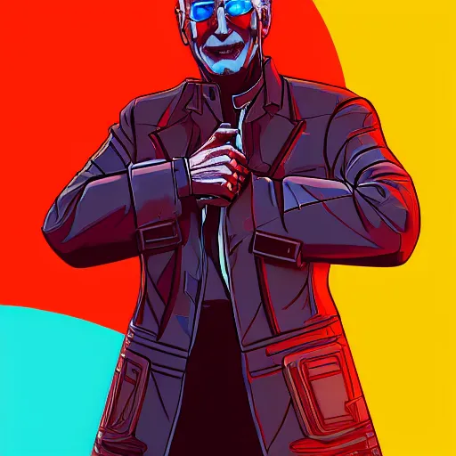 Image similar to cyberpunk joe biden as the leader of a futuristic communist nation, cybernetics, sharp lines, digital, artstation, colored in