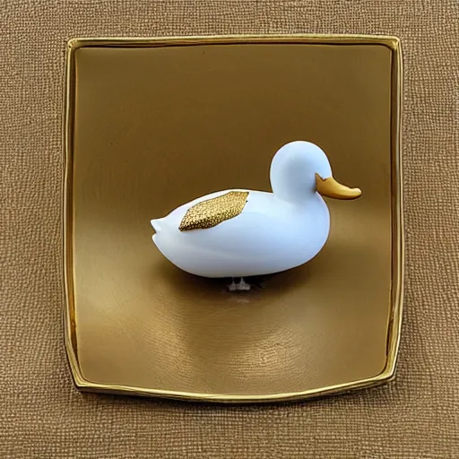 Prompt: porcelain duck with gold chain
