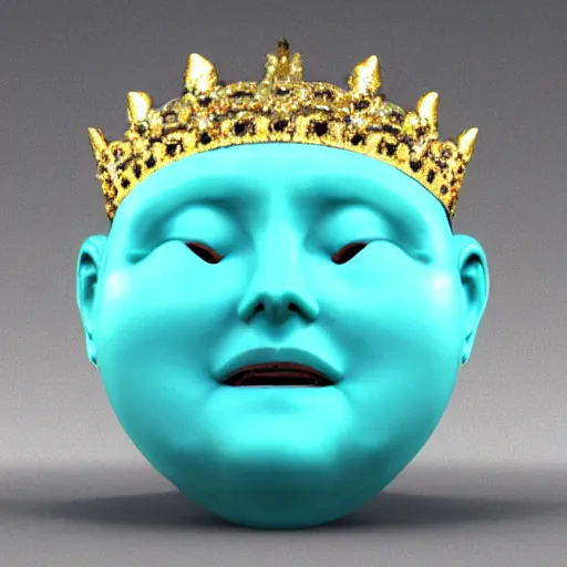 Image similar to gemstone that shaped like a face with a crown, 3 d render