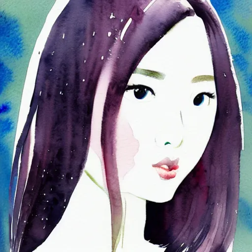 Prompt: watercolour ink painting of a cute japanese girl, 4 k artstation