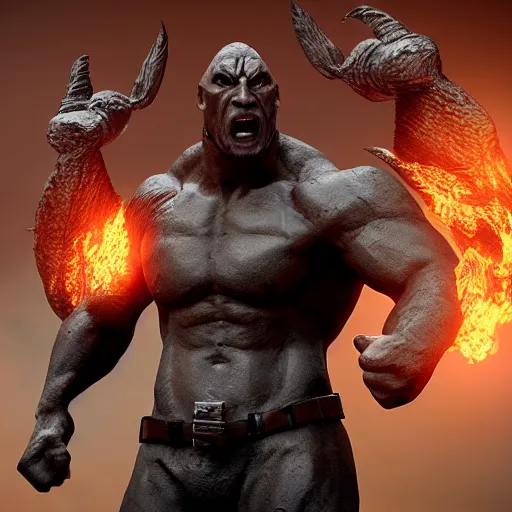 Prompt: dwayne the rock johnson demon. eldenring boss, zbrush, arnold render, unrealengine 5, dark souls, horror, extremely detailed