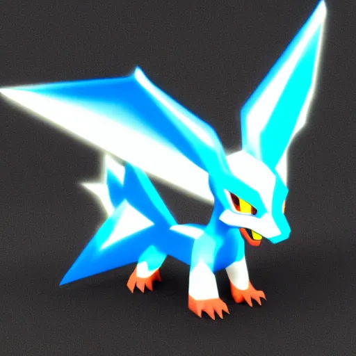 Image similar to high polygon render of mega charizard x on a white background, isometric 3 d, ultra hd