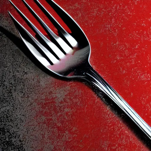 Prompt: fork, fork? fork! FORK, black background, crimson highlights