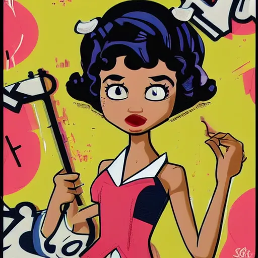 Image similar to Album cover art for Zendaya as Betty Boop by Sachin Teng :4 attractive, stylish, designer , asymmetrical, Matte Painting , geometric shapes, hard edges, graffiti, street art:2 Masterpiece, impressive detail, colorful, by Sachin Teng:4