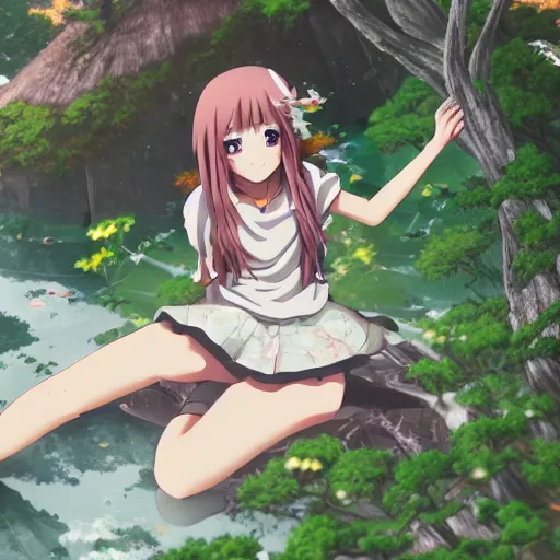 Image similar to Anime, girl, cute, Nature, Japan, hyper-detailed, outdoors, 8k,