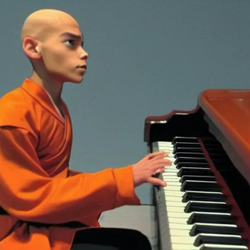 Prompt: Aang from Avatar the last airbender playing the piano
