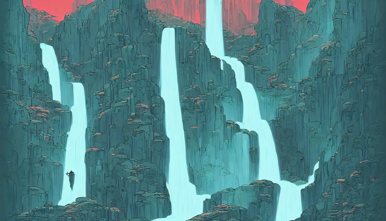 Image similar to waterfall by kilian eng, minimalist, detailed