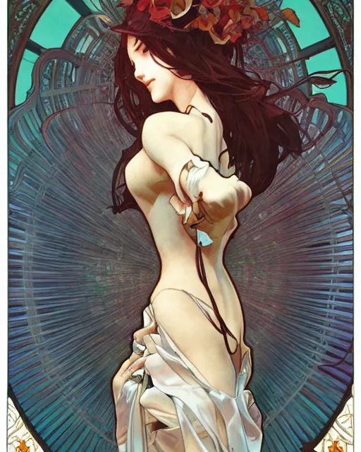 Prompt: intricate, epic composition, masterpiece, bold complimentary colors, by artgerm, range murata, alphonse mucha