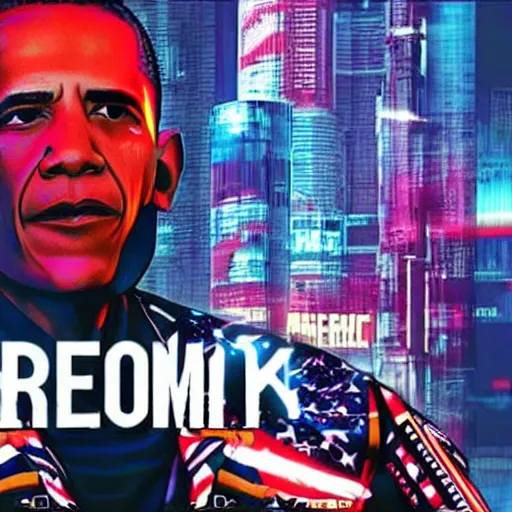 Image similar to cyberpunk Obama