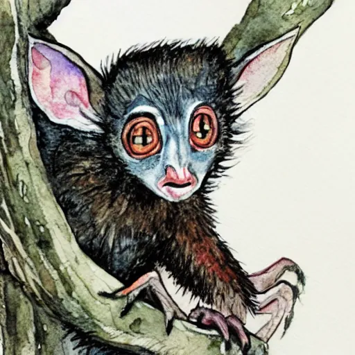 Image similar to an aye - aye in a tree. watercolour and ink