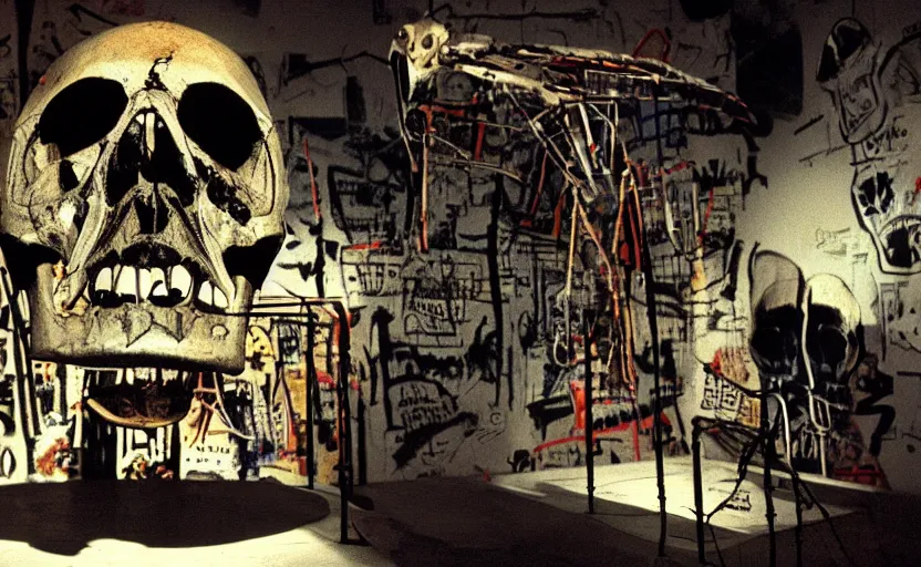Image similar to photograph of a skull machine built by basquiat perfect composition masterpiece dramatic lighting