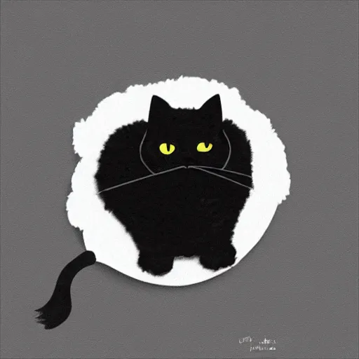 Image similar to a black fluffy cat holding a bagel, digital art