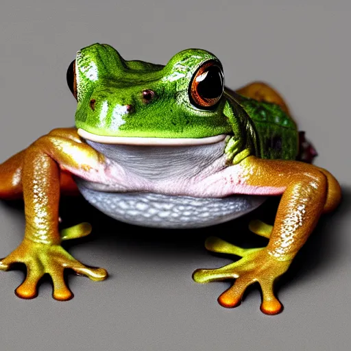 Image similar to frog in yogurt, digital art, photorealistic, shiny, trending on artstation, extremely detailed,