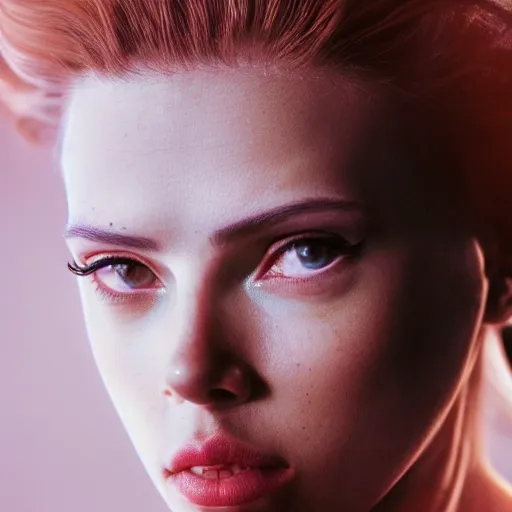 Prompt: a cyborg looking like scarlett johansson, sensual, beautiful soft light failling on her face, studio photography, nikon 3 5 mm portrait photography, ultra realistic