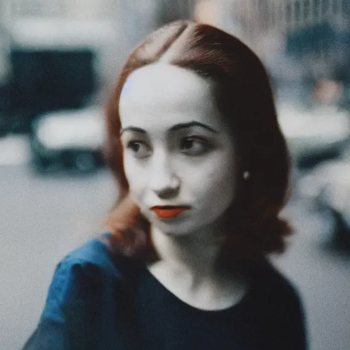 Image similar to medium format film candid portrait of a woman in new york by portrait photographer, 1 9 6 0 s, depth of field woman portrait featured on unsplash, photographed on colour expired film