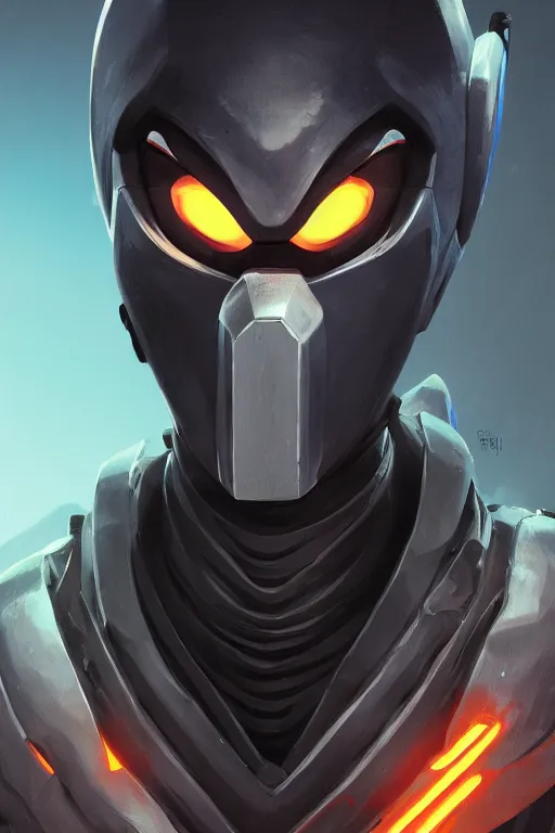 Image similar to epic mask helmet robot ninja portrait stylized as fornite style game design fanart by concept artist gervasio canda, behance hd by jesper ejsing, by rhads, makoto shinkai and lois van baarle, ilya kuvshinov, rossdraws global illumination radiating a glowing aura global illumination ray tracing hdr render in unreal engine 5