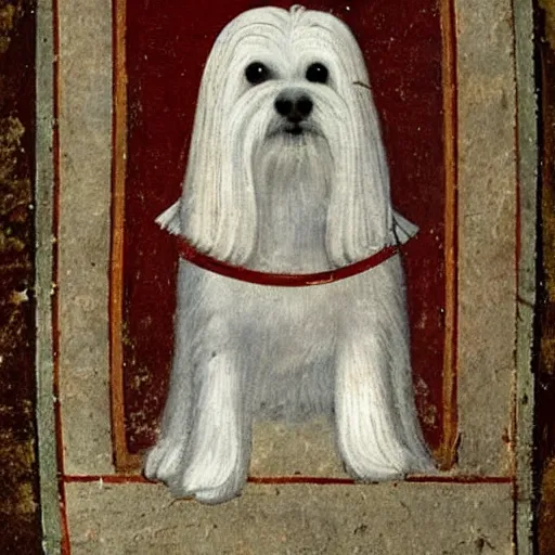 Image similar to medieval painting of a maltese dog as a lord