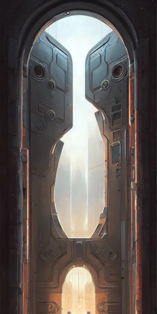 Prompt: hyper realistic ornate sci - fi double door by jordan grimmer