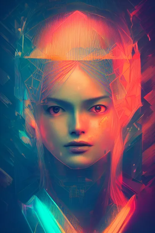 Prompt: photo of surreal goddes of war in neon lighting, elegant, highly detailed, smooth, sharp focus, trippy, dmt, psychedelic, illustration, beautiful, geometric, trending on artstation, cinematic, artwork by WLOP