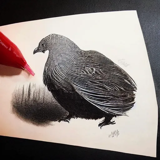 Image similar to a majestic chonky! black chicken with royal 'red!!! comb!!!', colored ultra-detailed pen and ink illustration, matte painting, modern concept art, impossible fine lines and details, divine background, by John Kenn Mortensen