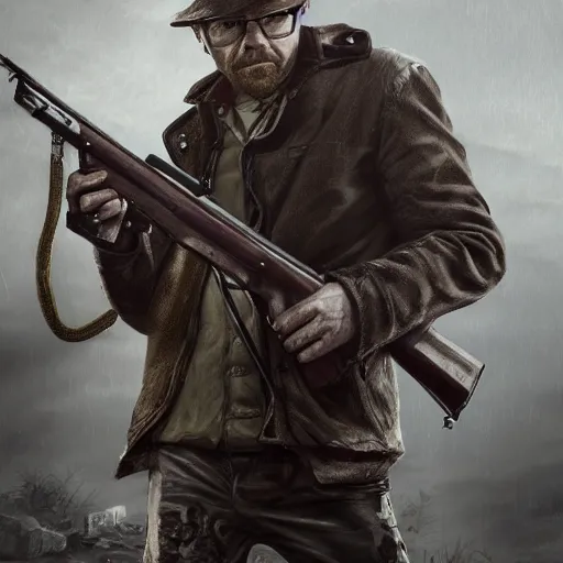 Image similar to simon pegg with winchester - rifle portrait, horror core, apocalyptic, sharp focus, fiction, hyper detailed, digital art, trending in artstation, cinematic lighting, studio quality, smooth render, unreal engine 5 rendered, octane rendered, art style and nixeu and wlop and krenz cushart