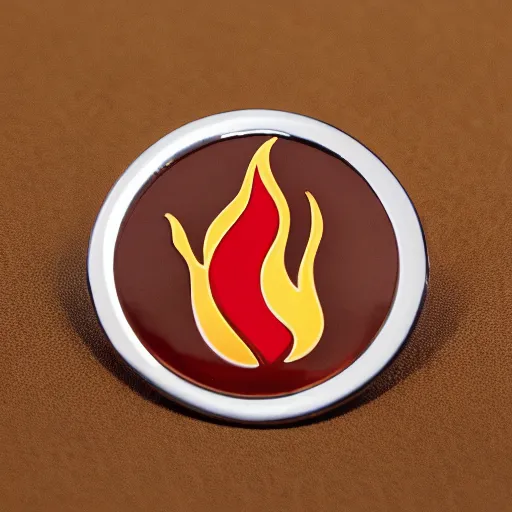 Image similar to a diamond enamel pin depicting a minimalistic clean illustration fire flames warning label, smooth curves