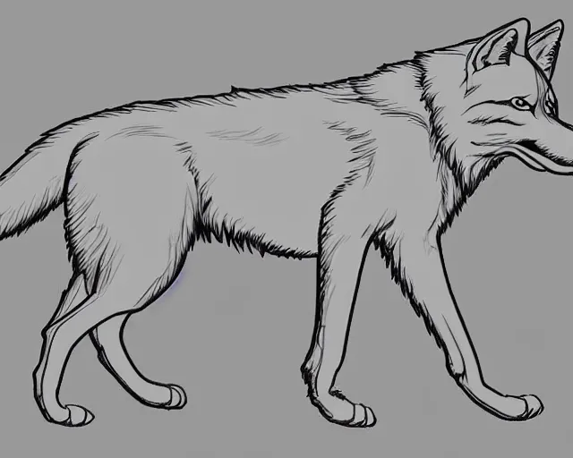 Image similar to professional digital art of a full-body outline of a wolf, proportional, very simple, no color, high quality, HD, 8K,