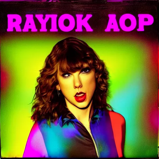 Prompt: a neon album cover for a Taylor Swift rock pop album