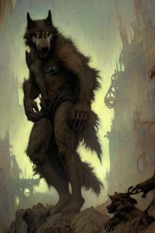 Image similar to werewolf, painting by gaston bussiere, craig mullins, greg rutkowski, alphonse mucha, trending on artstation