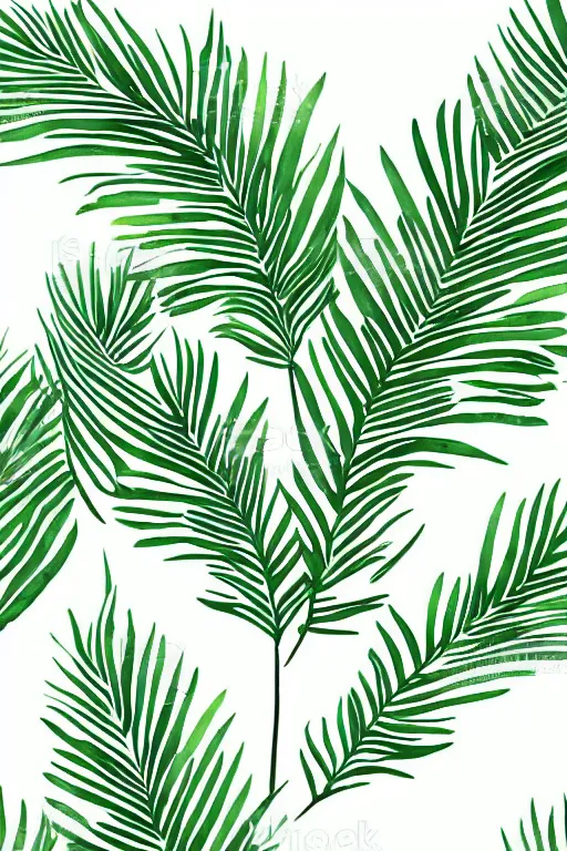 Image similar to minimalist watercolor palm plants on white background, illustration, vector art